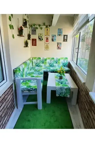 Nesrin Yeşil Balkon Için Jel Taban Çim Görünümlü Halı - 4