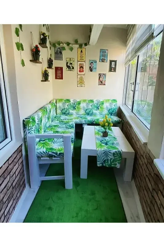 Nesrin Yeşil Balkon Için Jel Taban Çim Görünümlü Halı - 4