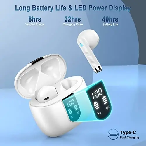 Wireless Earbud Bluetooth 5.3 Headphones with Clear Sound, 40H Playtime, Sport Earbud Touch Control with LED Digital Display, IP7 Waterproof Bluetooth Earphones Built-in Mic for Android iOS Workout - 2
