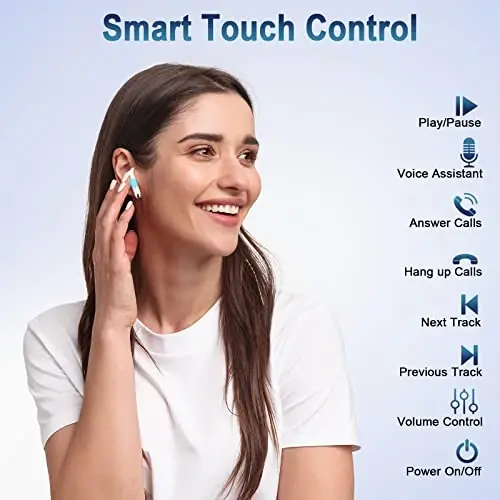 Wireless Earbud Bluetooth 5.3 Headphones with Clear Sound, 40H Playtime, Sport Earbud Touch Control with LED Digital Display, IP7 Waterproof Bluetooth Earphones Built-in Mic for Android iOS Workout - 5