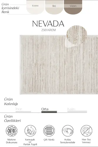Nevada 2501 Krem Vizon Halı Modern Çizgili Yumuşak Makine Halısı Kolay Temizlenir Yatak Odası Halısı - Vizon 8 