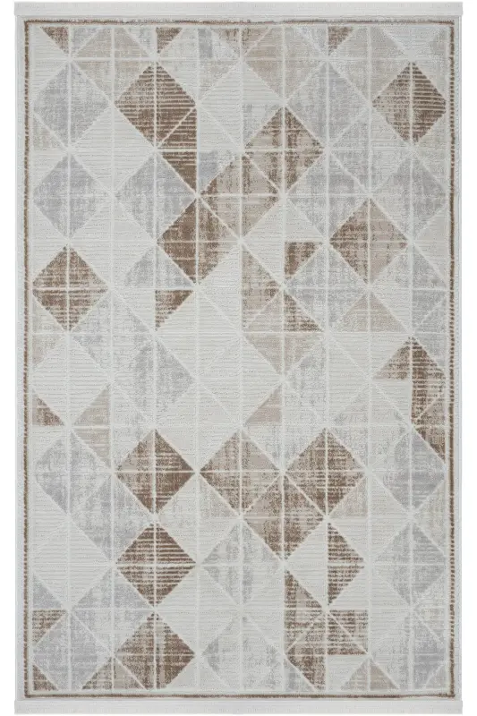 Nevada 2503 Cream Beige Carpet Modern Striped Machine Carpet Glossy Texture Home Room Living Room Hall Carpet-Beige Mink - 2