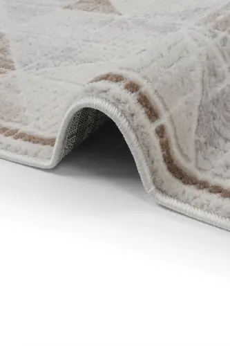 Nevada 2503 Cream Beige Carpet Modern Striped Machine Carpet Glossy Texture Home Room Living Room Hall Carpet-Beige Mink - 5