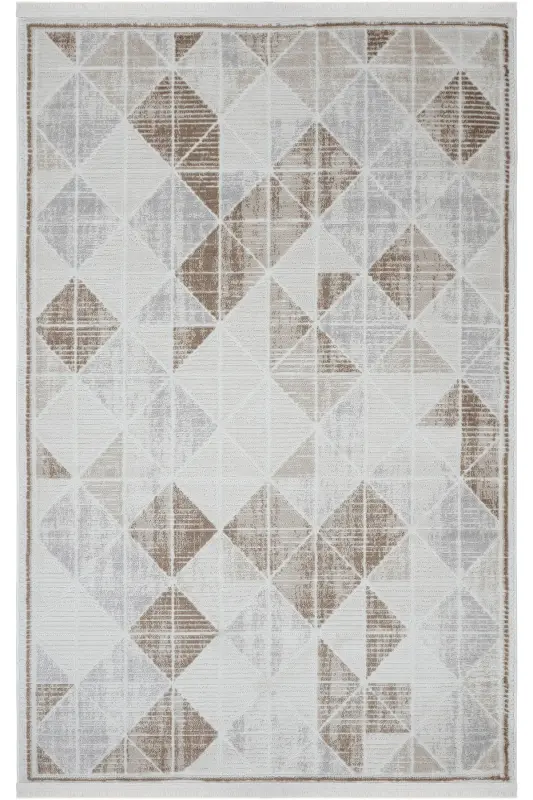 Nevada 2503 Krem Bej Gilam Zamonaviy Chiziqli Mashina Gilami Yaltiroq Tuzilish Uy Xona Mehmonxona Zal Gilami-Bej Vizon - 3