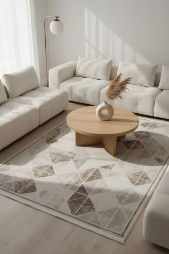 Nevada 2503 Krem Bej Halı Modern Çizgili Makine Halısı Parlak Doku Ev Oda Oturma Odası Salon Halısı-Bej Vizon 