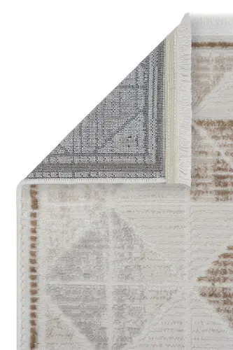 Nevada 2503 Krem Bej Halı Modern Çizgili Makine Halısı Parlak Doku Ev Oda Oturma Odası Salon Halısı-Bej Vizon - 6