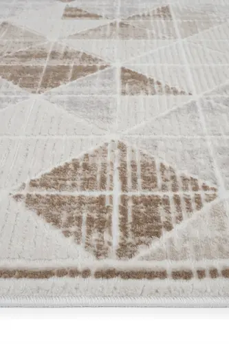 Nevada 2503 Krem Bej Halı Modern Çizgili Makine Halısı Parlak Doku Ev Oda Oturma Odası Salon Halısı-Bej Vizon - 8