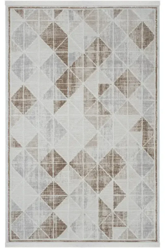 Nevada 2503 Крем Бежевый Ковер Современный Полосатый Машинный Ковер Блестящая Текстура Дом Комната Гостиная Салон Ковер-Бежевая Норка - COOL HALI