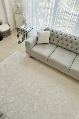 Nevada 2504 Cream Beige Machine Carpet Soft Embossed Plain Carpet Summer Room Living Room Hall Carpet-White - 1