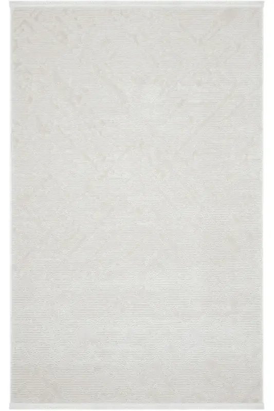 Nevada 2504 Krem Bej Makine Halısı Yumuşak Kabartmalı Düz Halı Yazlık Oda Oturma Odası Salon Halısı-Beyaz - 2