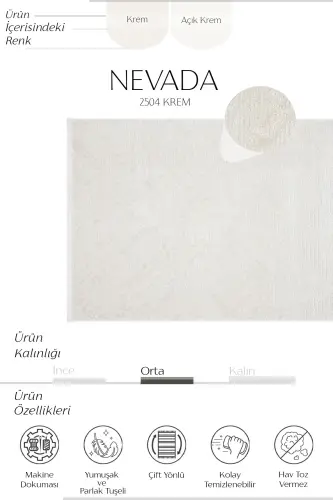 Nevada 2504 Krem Bej Makine Halısı Yumuşak Kabartmalı Düz Halı Yazlık Oda Oturma Odası Salon Halısı-Beyaz - 4