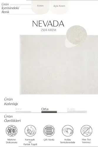 Nevada 2504 Крем Беж Машинный Ковер Мягкий Рельефный Однотонный Ковер Летняя Комната Гостиная Ковер-Белый - 4