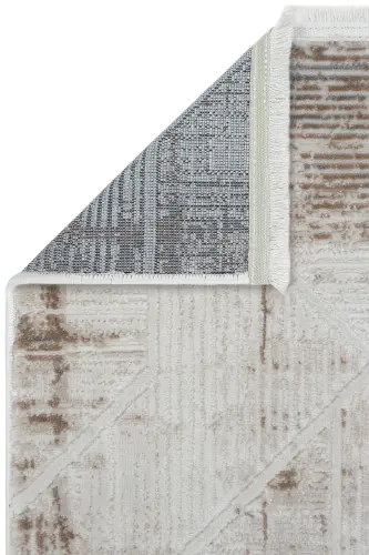 Nevada 2505 Бежевый Но́рковый Ковер Геометри́ческий Узор Мягкий Сатиновый Вид Дом Комната Гостиная Зал Ковер-Но́рка 9 - 5