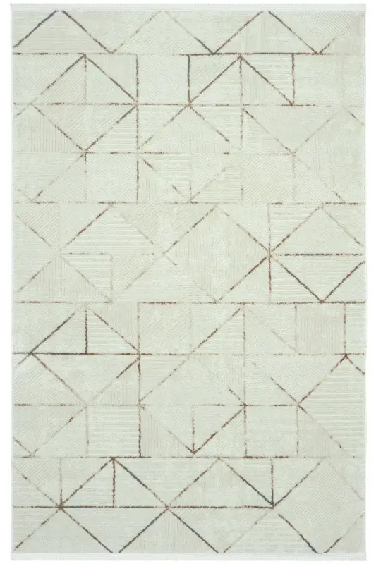 Nevada 2506 Cream Mink Geometric Patterned Carpet Machine Woven Soft Home Room Living Room Sitting Room Carpet-Cream 2 - COOL HALI