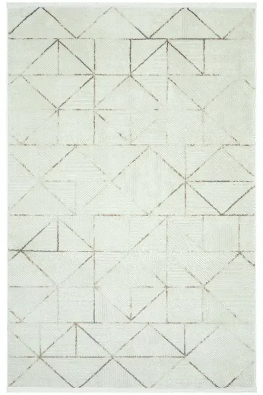 Nevada 2506 Cream Mink Geometric Patterned Carpet Machine Woven Soft Home Room Living Room Sitting Room Carpet-Cream 2 - 2