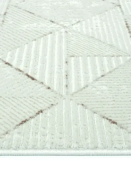 Nevada 2506 Cream Mink Geometric Patterned Carpet Machine Woven Soft Home Room Living Room Sitting Room Carpet-Cream 2 - 5