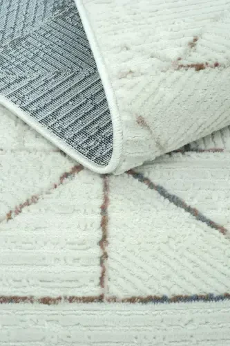 Nevada 2506 Cream Mink Geometric Patterned Carpet Machine Woven Soft Home Room Living Room Sitting Room Carpet-Cream 2 - 6