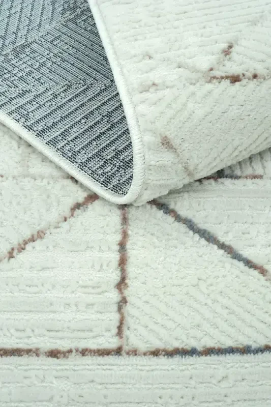 Nevada 2506 Cream Mink Geometric Patterned Carpet Machine Woven Soft Home Room Living Room Sitting Room Carpet-Cream 2 - 6