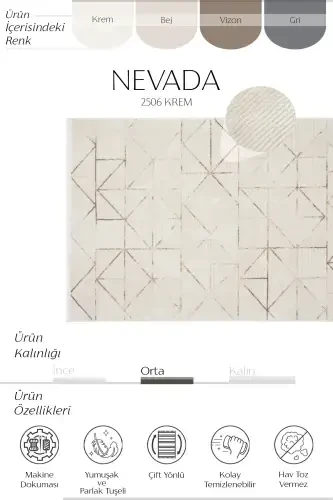 Nevada 2506 Cream Mink Geometric Patterned Carpet Machine Woven Soft Home Room Living Room Sitting Room Carpet-Cream 2 - 8