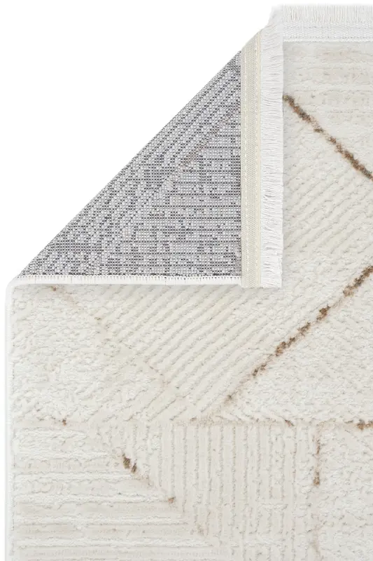 Nevada 2506 Cream Mink Geometric Patterned Carpet Machine Woven Soft Home Room Living Room Sitting Room Carpet-Cream 2 - 4