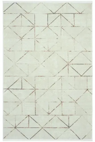 Nevada 2506 Krem Vizon Geometrik Desenli Halı Makine Dokuma Yumuşak Ev Oda Salon Oturma Odası Halısı-Krem 2 