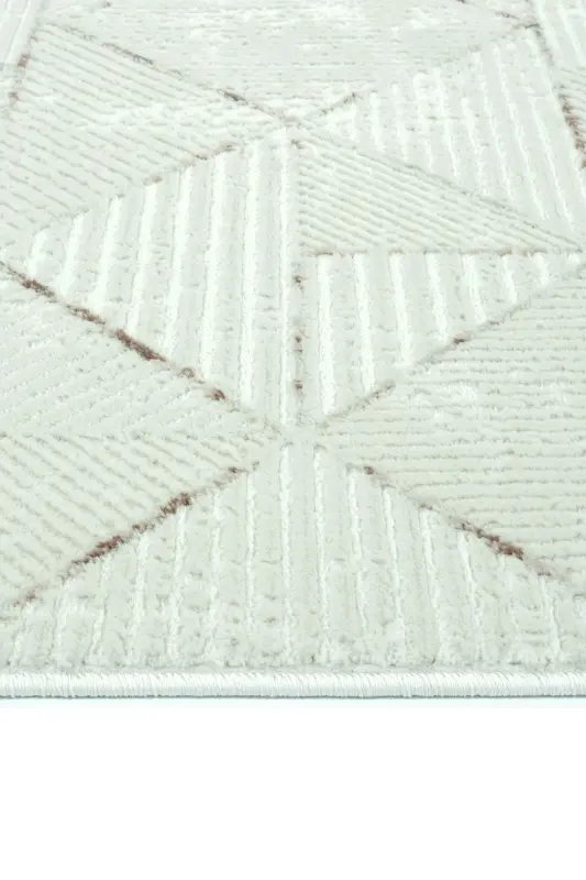 Nevada 2506 Krem Vizon Geometrik Desenli Halı Makine Dokuma Yumuşak Ev Oda Salon Oturma Odası Halısı-Krem 2 - 5