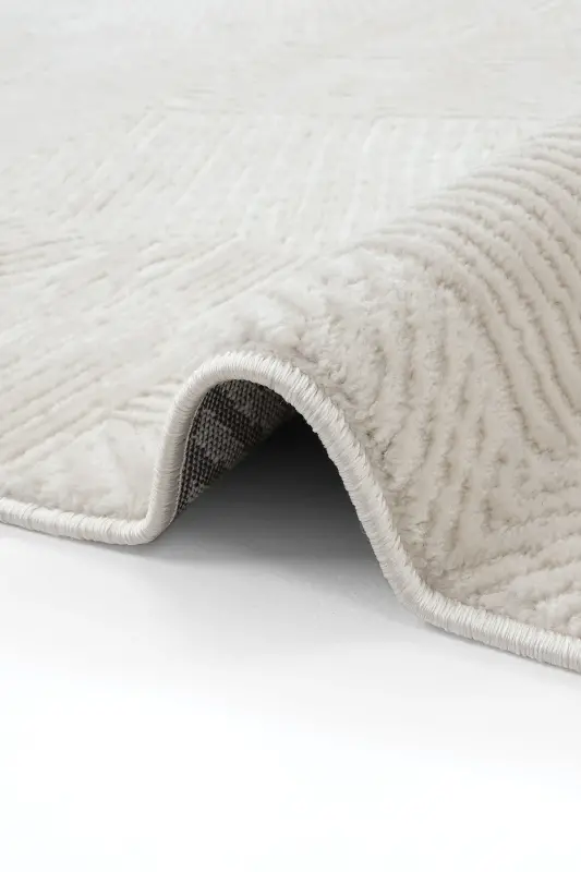 Nevada 2507 Cream Beige Striped Machine Carpet Soft Embossed Bedroom Living Room Sitting Room Carpet-Cream 3 - 2