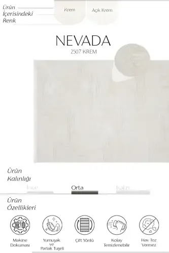 Nevada 2507 Krem Bej Chiziqli Mashina Gilami Yumshoq Kabartmali Yotoq Xonasi Salon Mehmon Xonasi Gilami-Krem 3 - 6