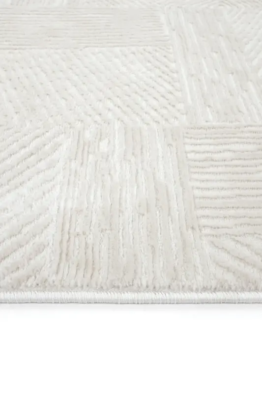 Nevada 2507 Krem Bej Çizgili Makina Halısı Yumuşak Kabartmalı Yatak Odası Salon Oturma Odası Halısı-Krem 3 - 3