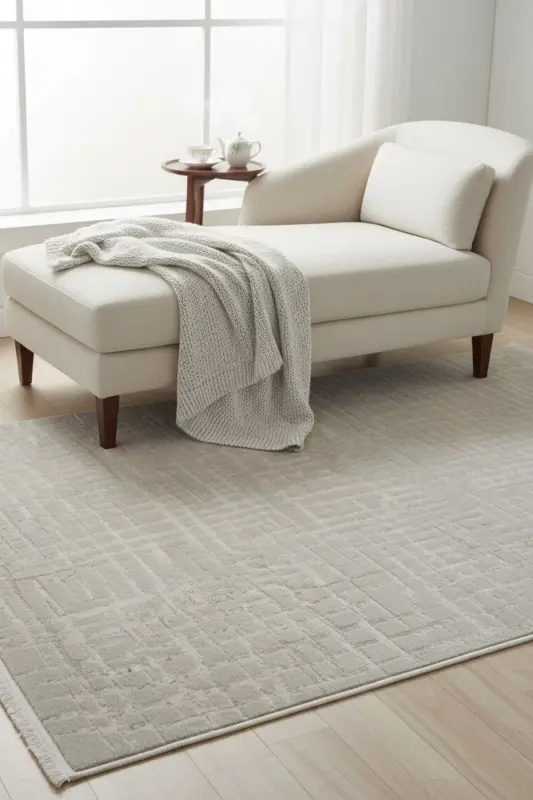 Nevada 2508 Beige White Striped Soft Machine Carpet Embossed Bedroom Living Room Rug-Cream 1 - 1