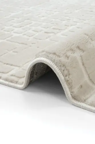 Nevada 2508 Beige White Striped Soft Machine Carpet Embossed Bedroom Living Room Rug-Cream 1 - 7