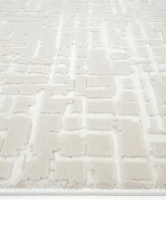 Nevada 2508 Beige White Striped Soft Machine Carpet Embossed Bedroom Living Room Rug-Cream 1 - 8