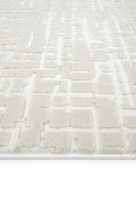 Nevada 2508 Beige White Striped Soft Machine Carpet Embossed Bedroom Living Room Rug-Cream 1 - 8