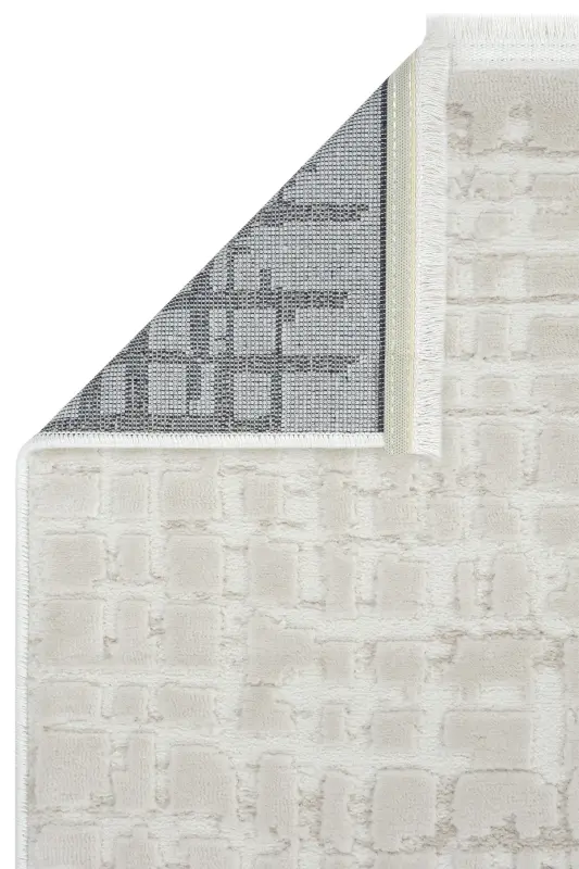 Nevada 2508 Beige White Striped Soft Machine Carpet Embossed Bedroom Living Room Rug-Cream 1 - 4