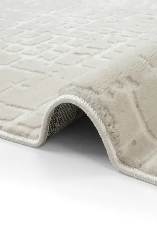 Nevada 2508 Beige White Striped Soft Machine Carpet Embossed Bedroom Living Room Rug-Cream 1 - 5