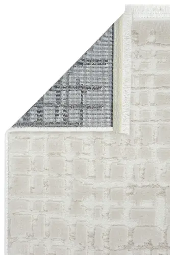 Nevada 2508 Bej Beyaz Çizgili Yumuşak Makine Halısı Kabartmalı Yatak Odası Salon Oturma Odası Halısı-Krem 1 - 6