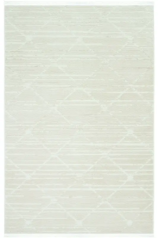 Nevada 2509 Cream Embossed Carpet Soft Fringed Modern Home Room Living Room Bedroom Carpet-Beige White - COOL HALI