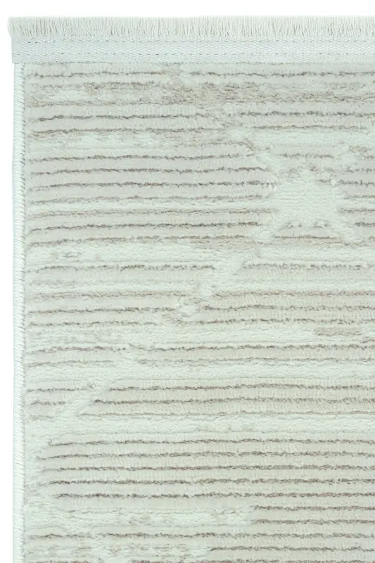 Nevada 2509 Cream Embossed Carpet Soft Fringed Modern Home Room Living Room Bedroom Carpet-Beige White - 3