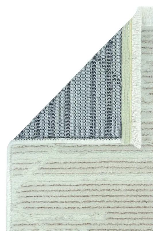Nevada 2509 Cream Embossed Carpet Soft Fringed Modern Home Room Living Room Bedroom Carpet-Beige White - 4