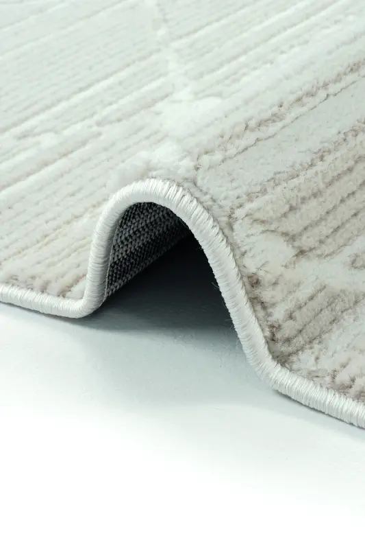 Nevada 2509 Cream Embossed Carpet Soft Fringed Modern Home Room Living Room Bedroom Carpet-Beige White - 5