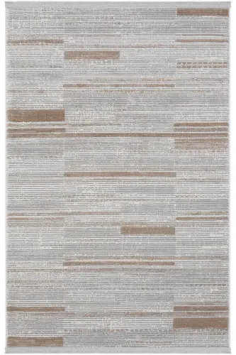 Nevada Gri Kahve Makine Halısı Çizgili Renkli Modern Yumuşak Parlak Dokuma Oturma Odası Salon Halısı-Kahverengi - 2