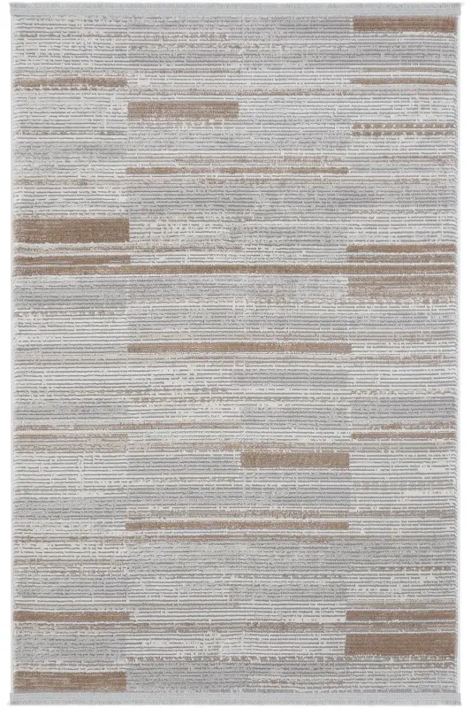 Nevada Gri Kahve Makine Halısı Çizgili Renkli Modern Yumuşak Parlak Dokuma Oturma Odası Salon Halısı-Kahverengi - 2