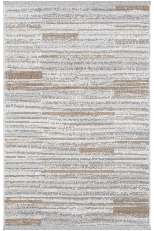 Nevada Gri Kahve Makine Halısı Çizgili Renkli Modern Yumuşak Parlak Dokuma Oturma Odası Salon Halısı-Kahverengi - 3