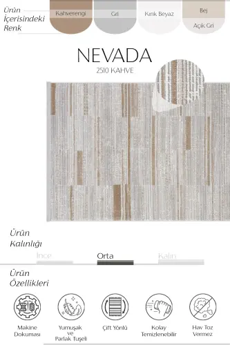Nevada Gri Kahve Makine Halısı Çizgili Renkli Modern Yumuşak Parlak Dokuma Oturma Odası Salon Halısı-Kahverengi - 4