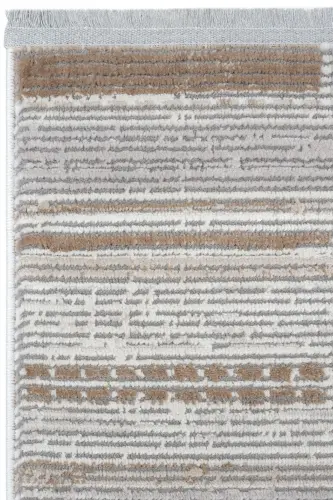 Nevada Gri Kahve Makine Halısı Çizgili Renkli Modern Yumuşak Parlak Dokuma Oturma Odası Salon Halısı-Kahverengi - 6