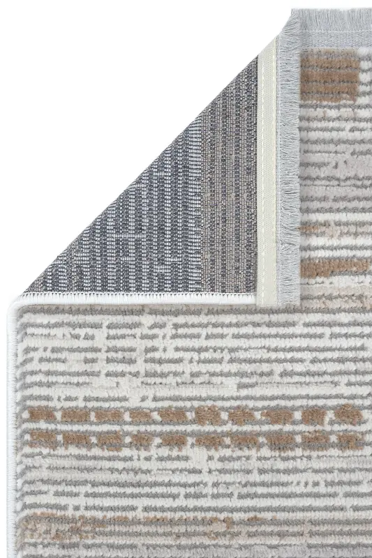 Nevada Gri Kahve Makine Halısı Çizgili Renkli Modern Yumuşak Parlak Dokuma Oturma Odası Salon Halısı-Kahverengi - 7