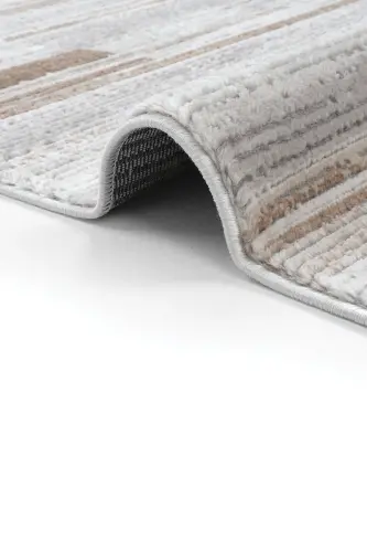 Nevada Gri Kahve Makine Halısı Çizgili Renkli Modern Yumuşak Parlak Dokuma Oturma Odası Salon Halısı-Kahverengi - 8