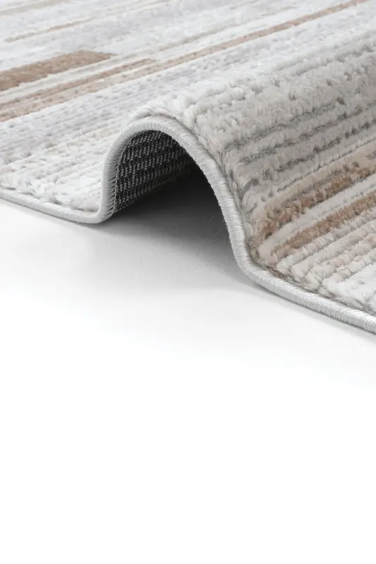 Nevada Gri Kahve Makine Halısı Çizgili Renkli Modern Yumuşak Parlak Dokuma Oturma Odası Salon Halısı-Kahverengi - 8