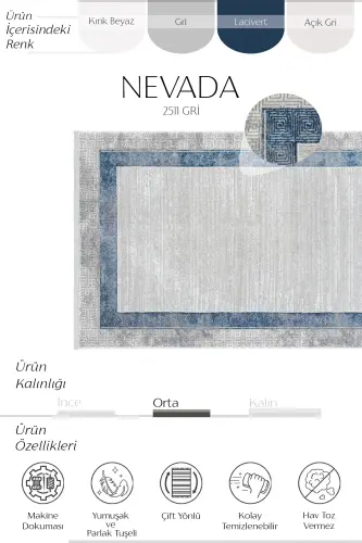 Nevada Gri Mavi Oturma Odası Halısı Çerçeve Desenli Salon Halısı Yumuşak Dokulu Parlak Klasik Halı - Gri 11 - 4