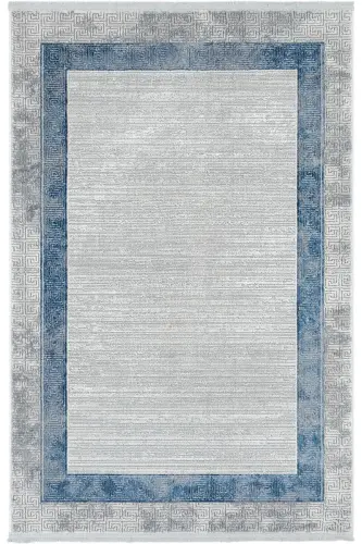 Nevada Gri Mavi Oturma Odası Halısı Çerçeve Desenli Salon Halısı Yumuşak Dokulu Parlak Klasik Halı-Gri 11 - 2